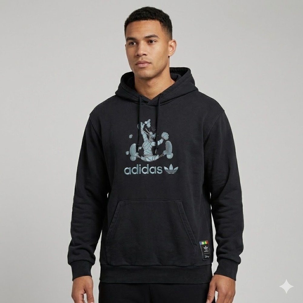 Adidas x Disney Goofy Hoodie Embroidered‎ Sweatshirt Size Large Black
